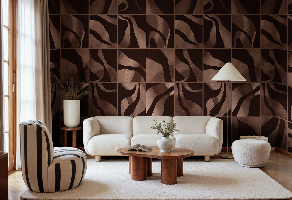 Floating Tiles, Dark Brown Mural Wallpaper - room preview 02