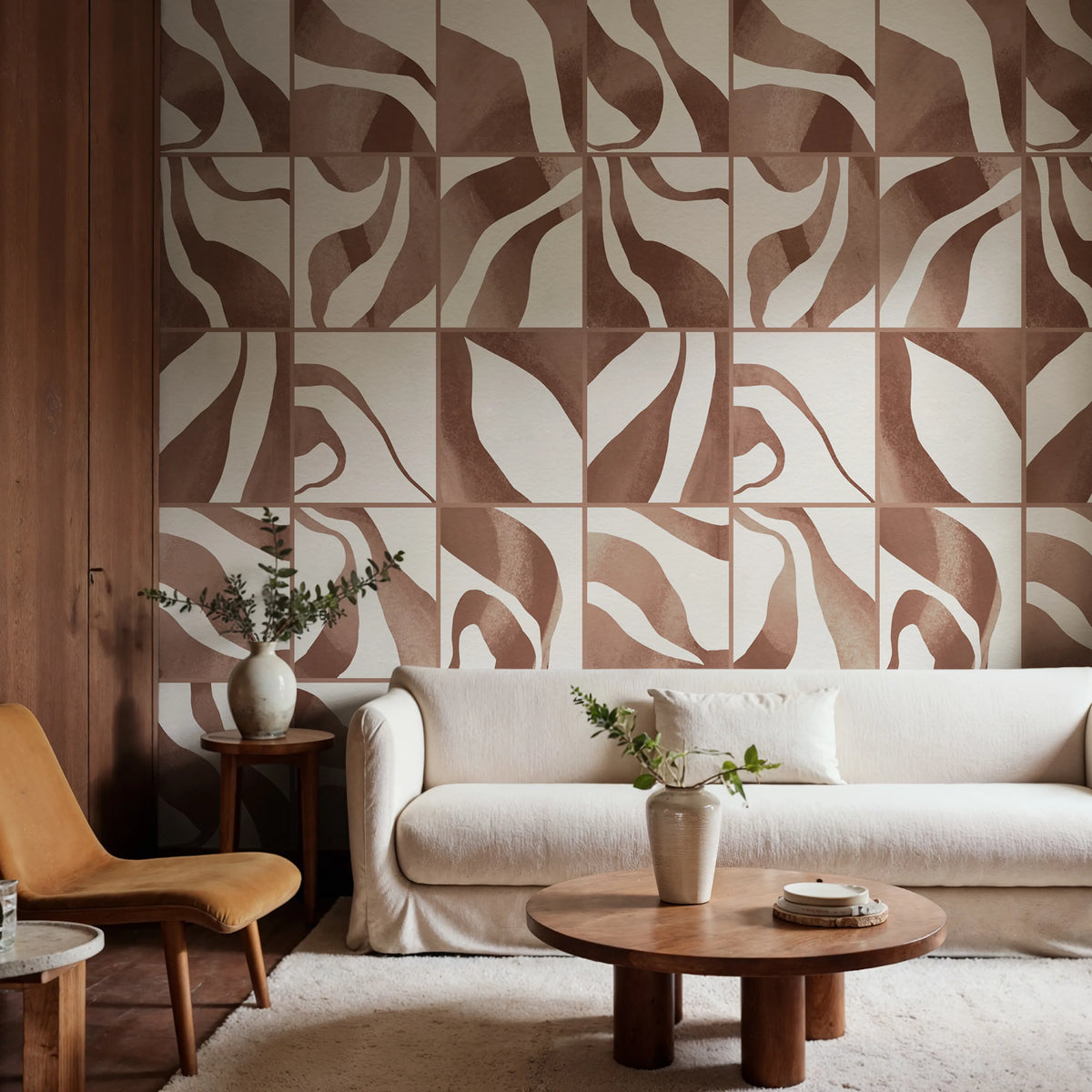 Floating Tiles, Brown Mural Wallpaper - room preview 02