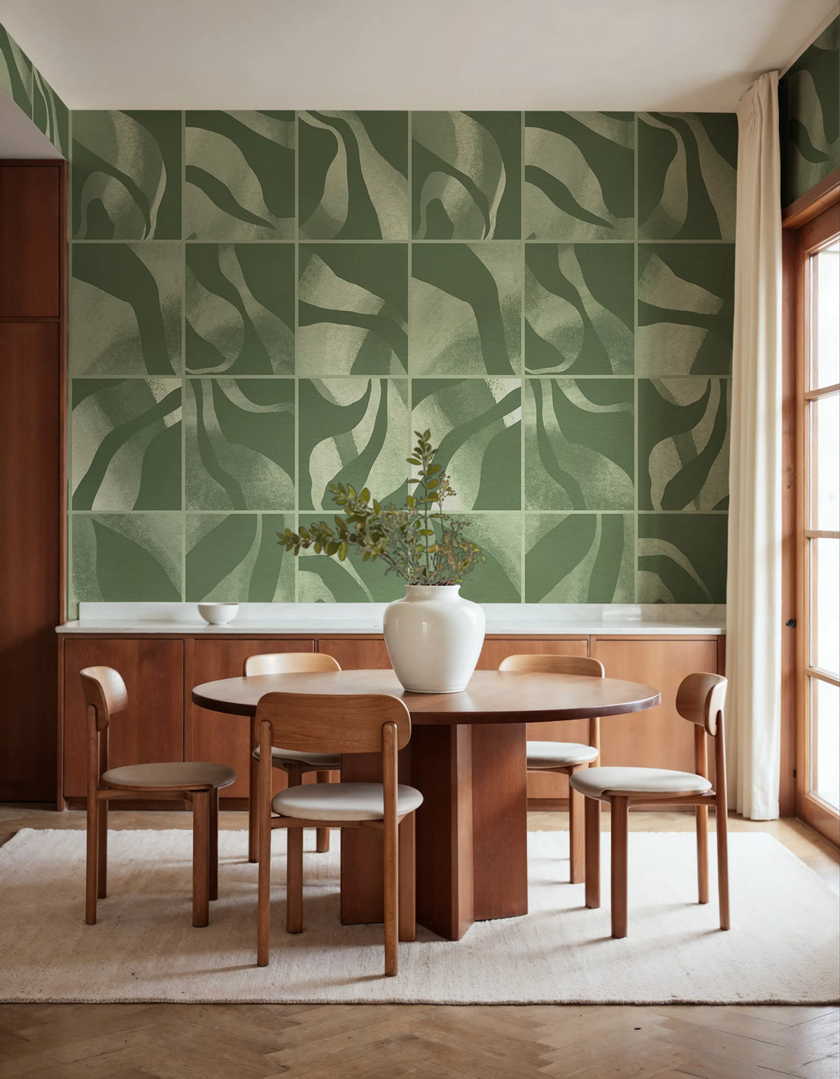 Floating Tiles, Dark Green Mural Wallpaper - room preview 02