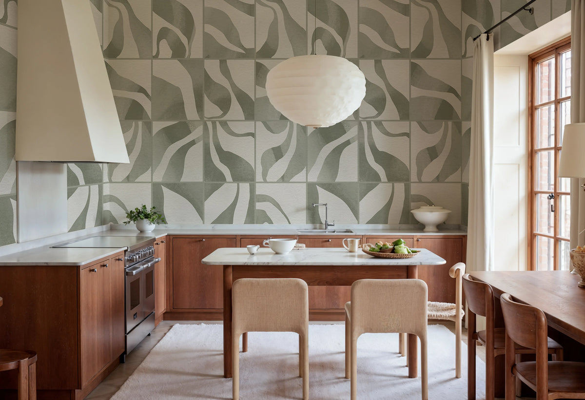 Floating Tiles, Green Mural Wallpaper - room preview 02