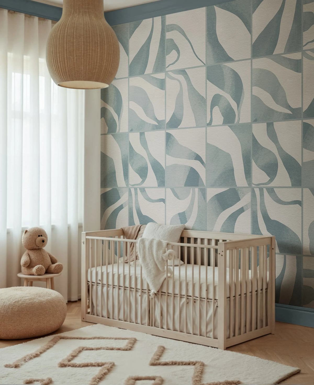 Floating Tiles, Blue Mural Wallpaper - room preview 02