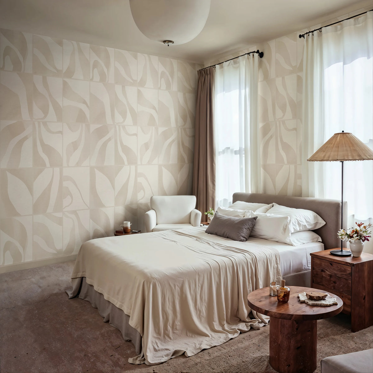 Floating Tiles, Beige Mural Wallpaper - room preview 02