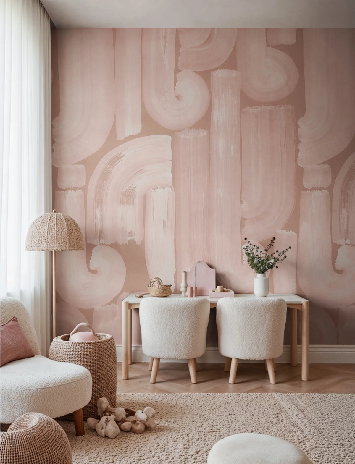 Smooth Brush, Pink Mural Wallpaper - room preview 02