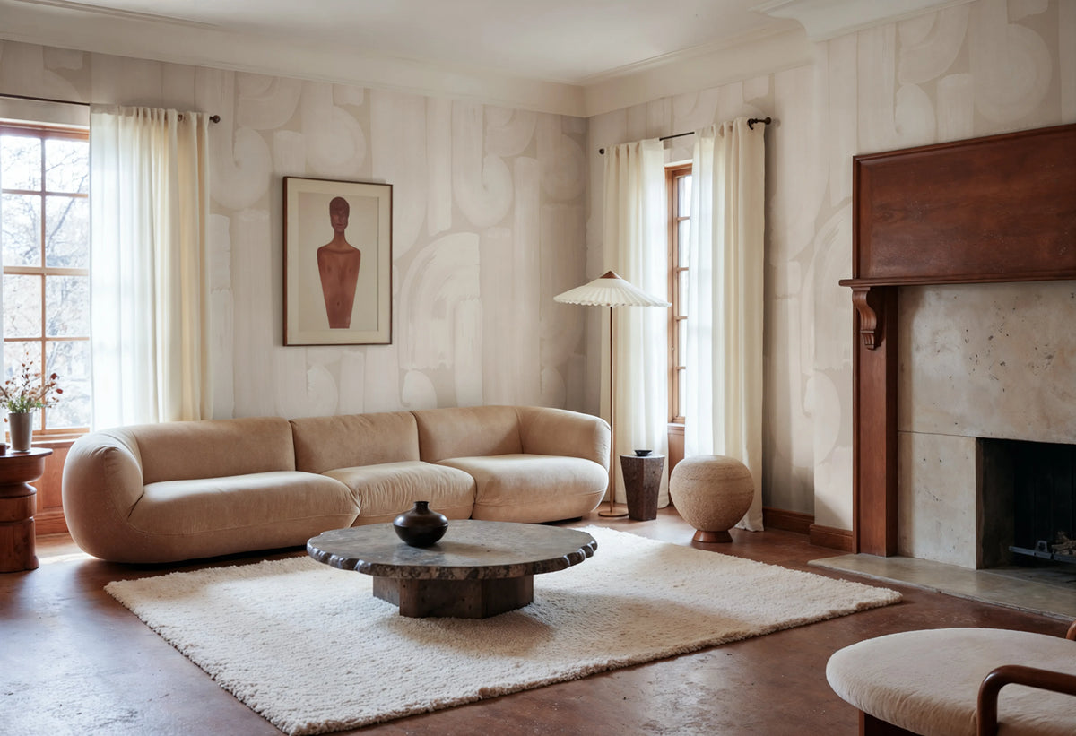Smooth Brush, Beige Mural Wallpaper - room preview 02