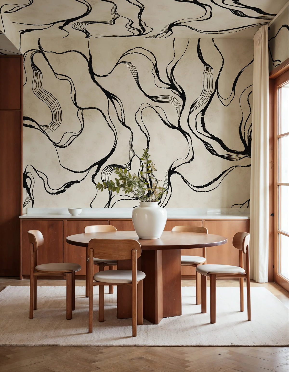 Soft Curve, Black Mural Wallpaper - room preview 02