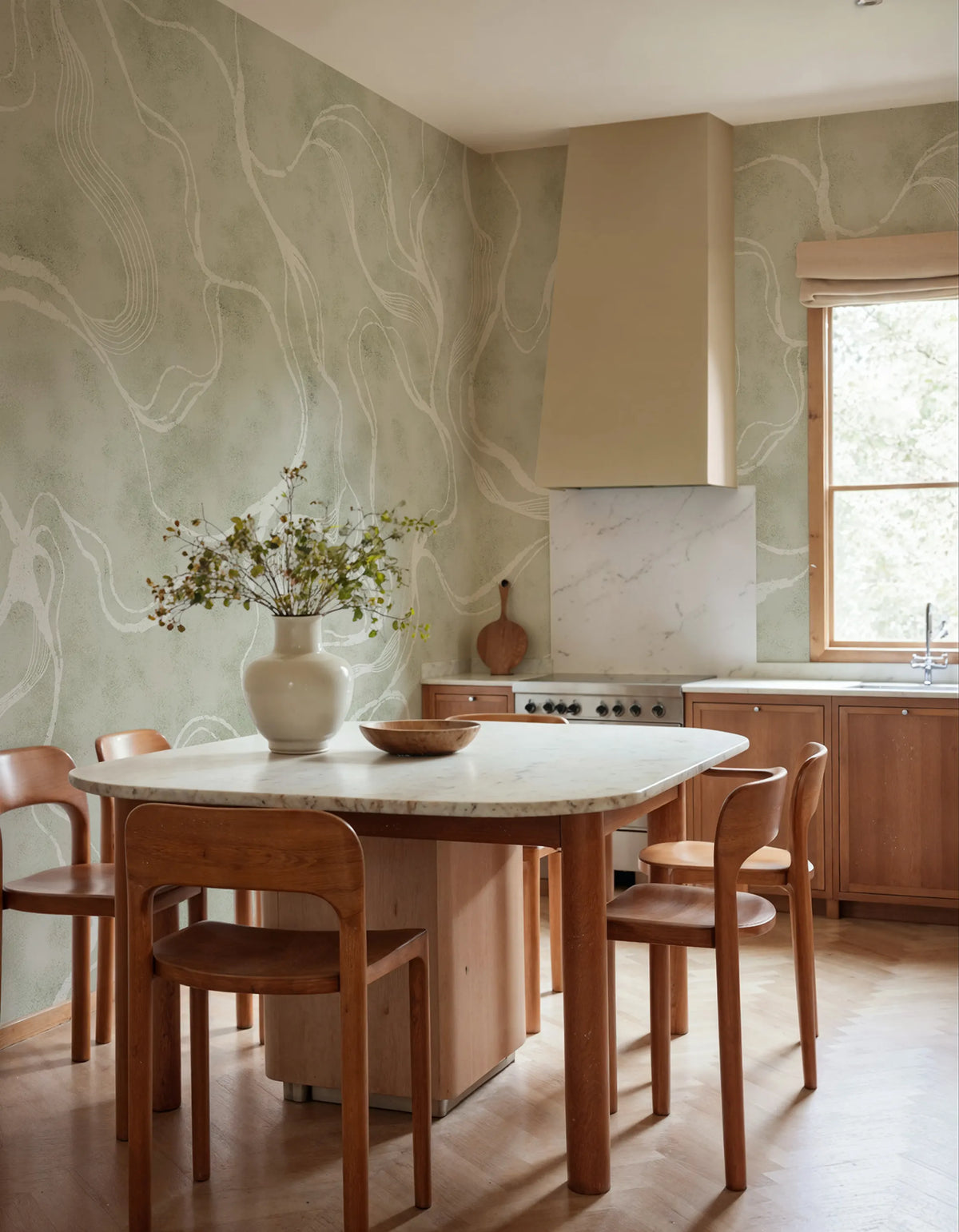 Soft Curve, Green Mural Wallpaper - room preview 02