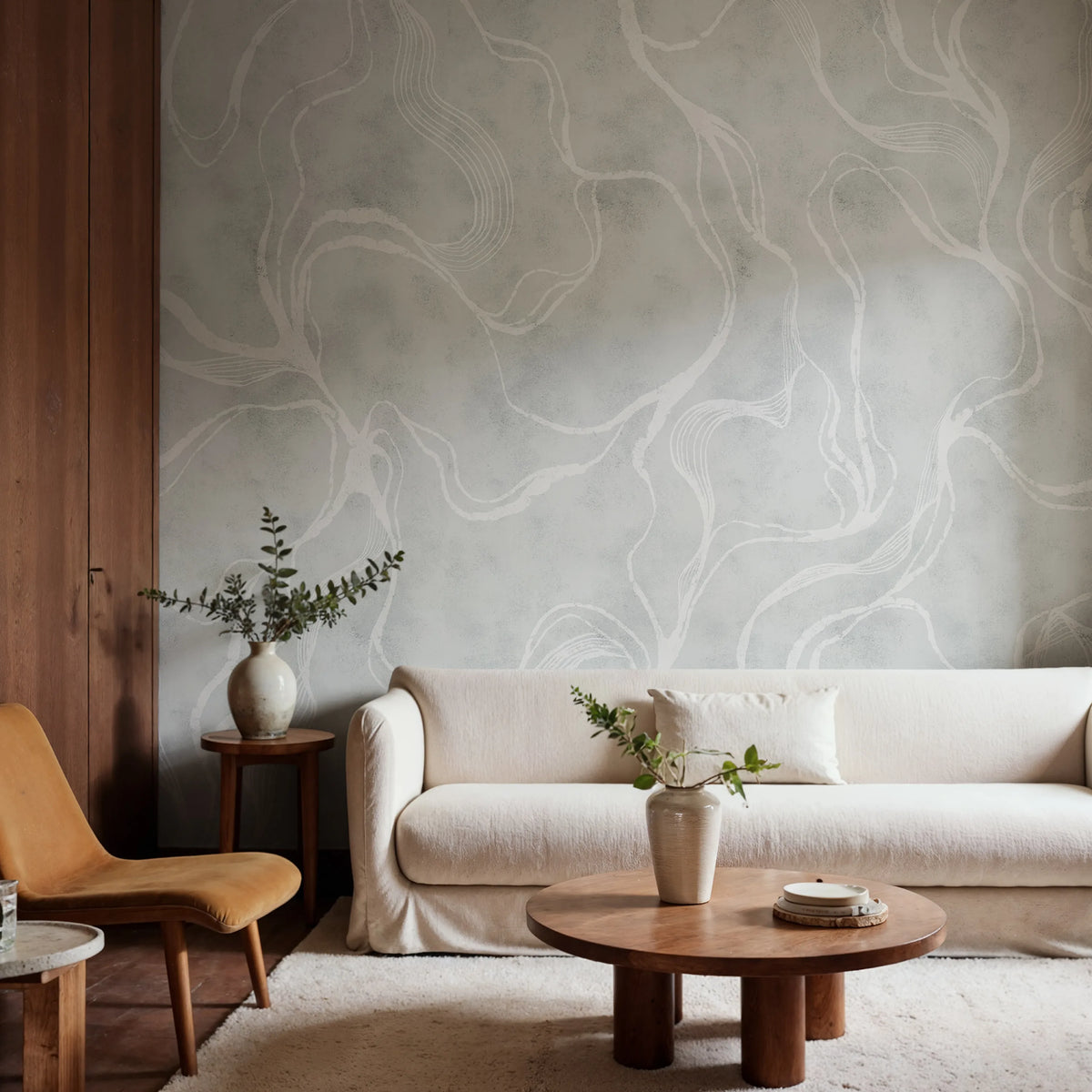 Soft Curve, Blue Mural Wallpaper - room preview 02