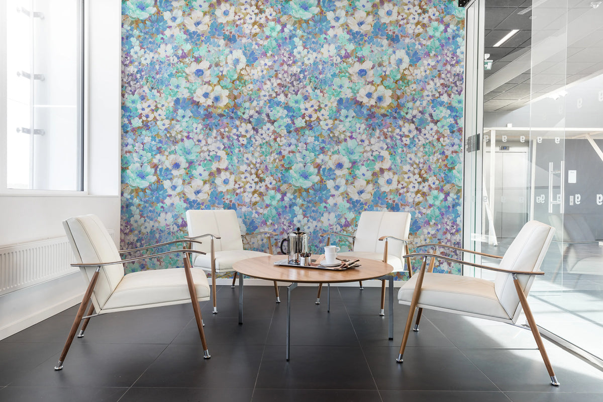 Flowerhaze, Blue Mural Wallpaper - room preview 02