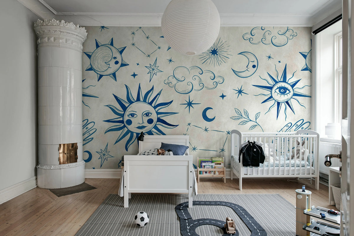 Astrology, Blue Mural Wallpaper - room preview 02