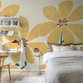 Sketched Flower, Yellow Mural Wallpaper - room preview 02