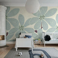 Sketched Flower, Blue Mural Wallpaper - room preview 02