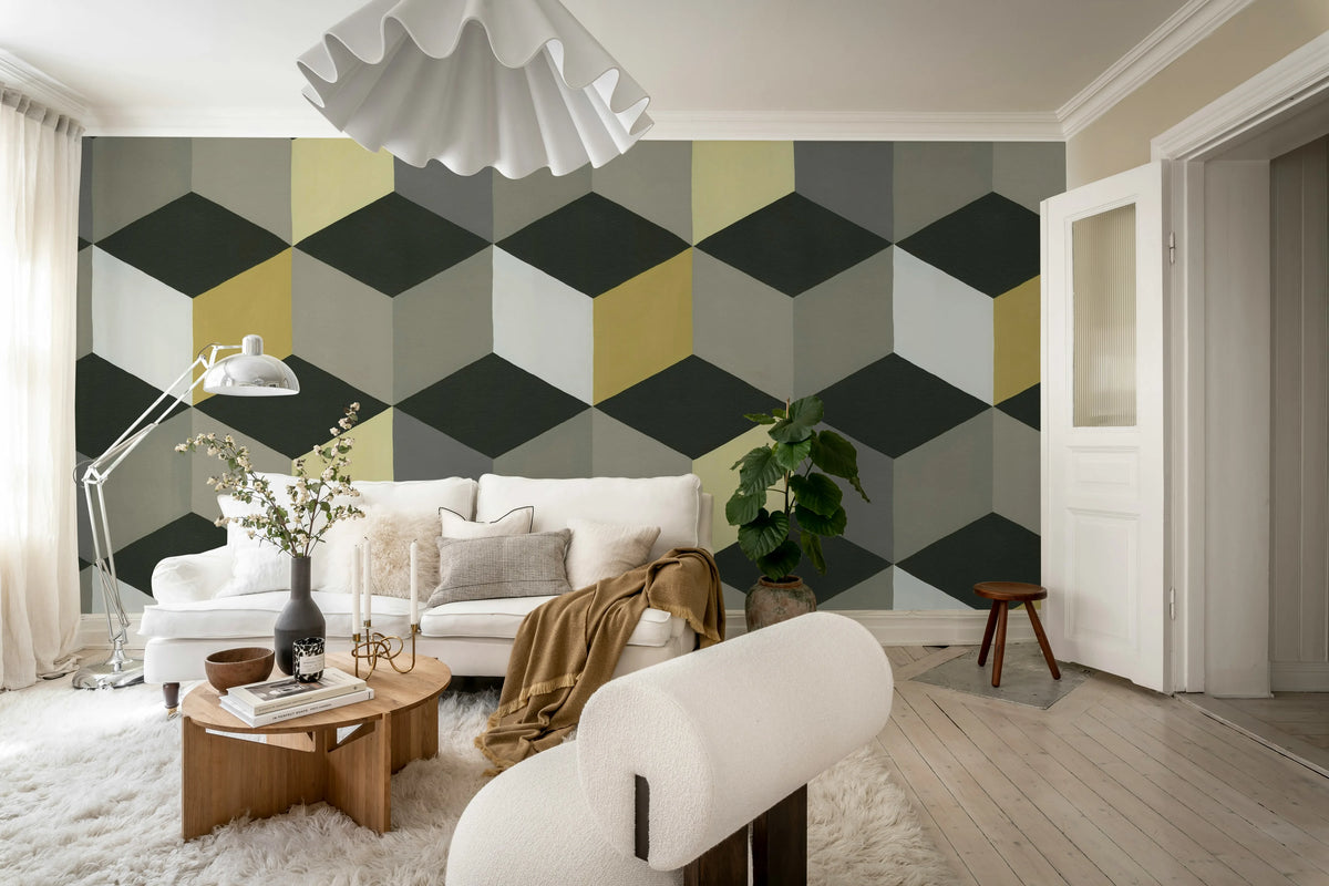 Colorful Rombs, Yellow Mural Wallpaper - room preview 02