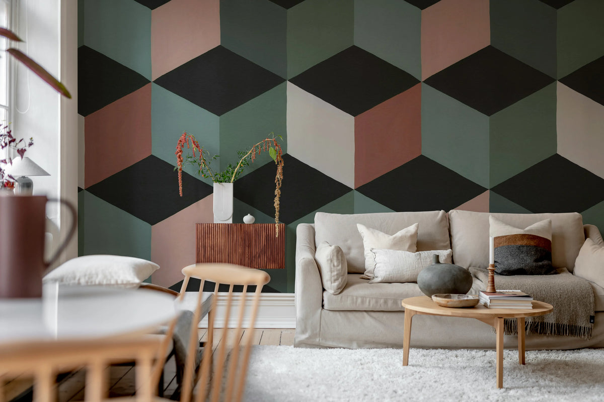 Colorful Rombs, Green Mural Wallpaper - room preview 02