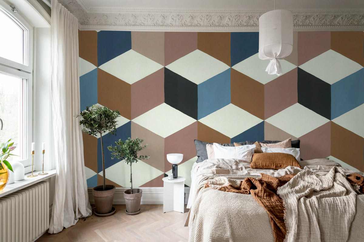 Colorful Rombs, Pink Mural Wallpaper - room preview 02