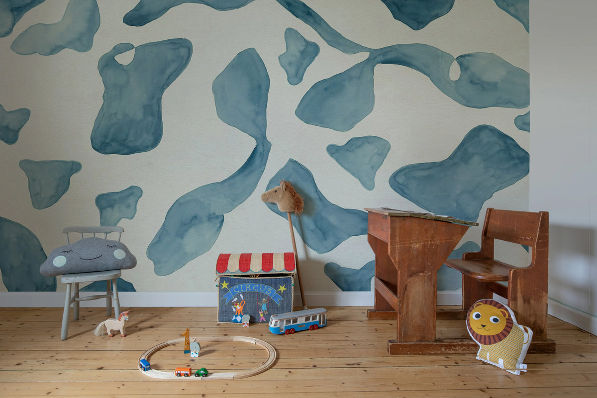 Abstract Motifs, Blue Mural Wallpaper - room preview 02
