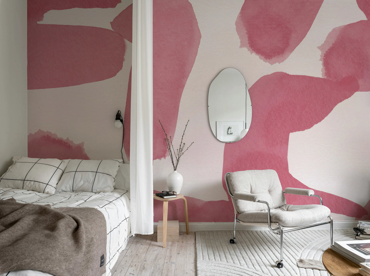 Wiggle Shapes, Pink Mural Wallpaper - room preview 02