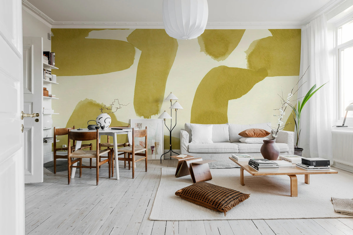 Wiggle Shapes, Yellow Mural Wallpaper - room preview 02