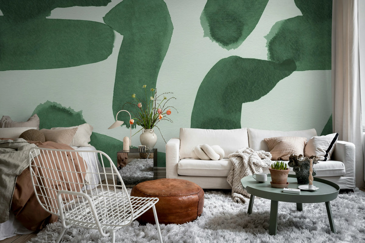 Wiggle Shapes, Green Mural Wallpaper - room preview 02
