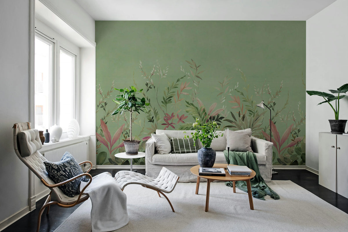 Jungle Meadow, Green Mural Wallpaper - room preview 02