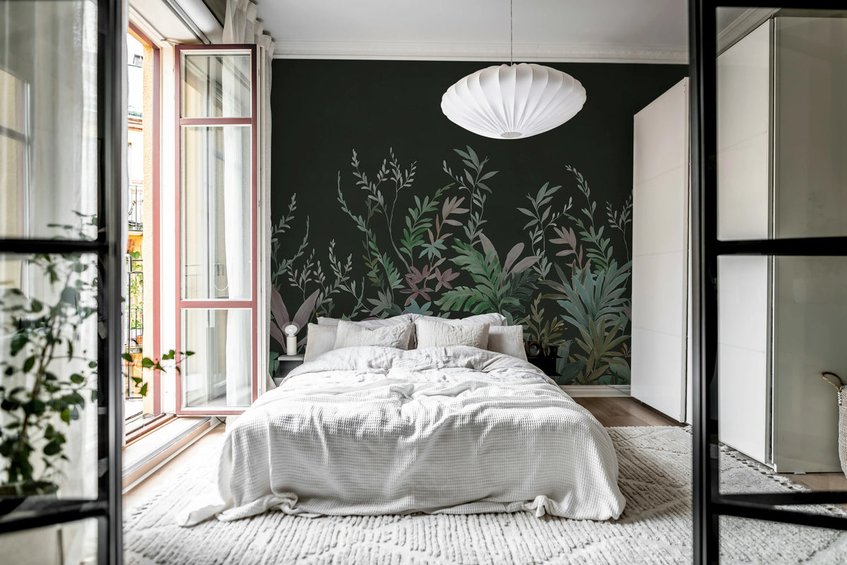 Jungle Meadow, Black Mural Wallpaper - room preview 02