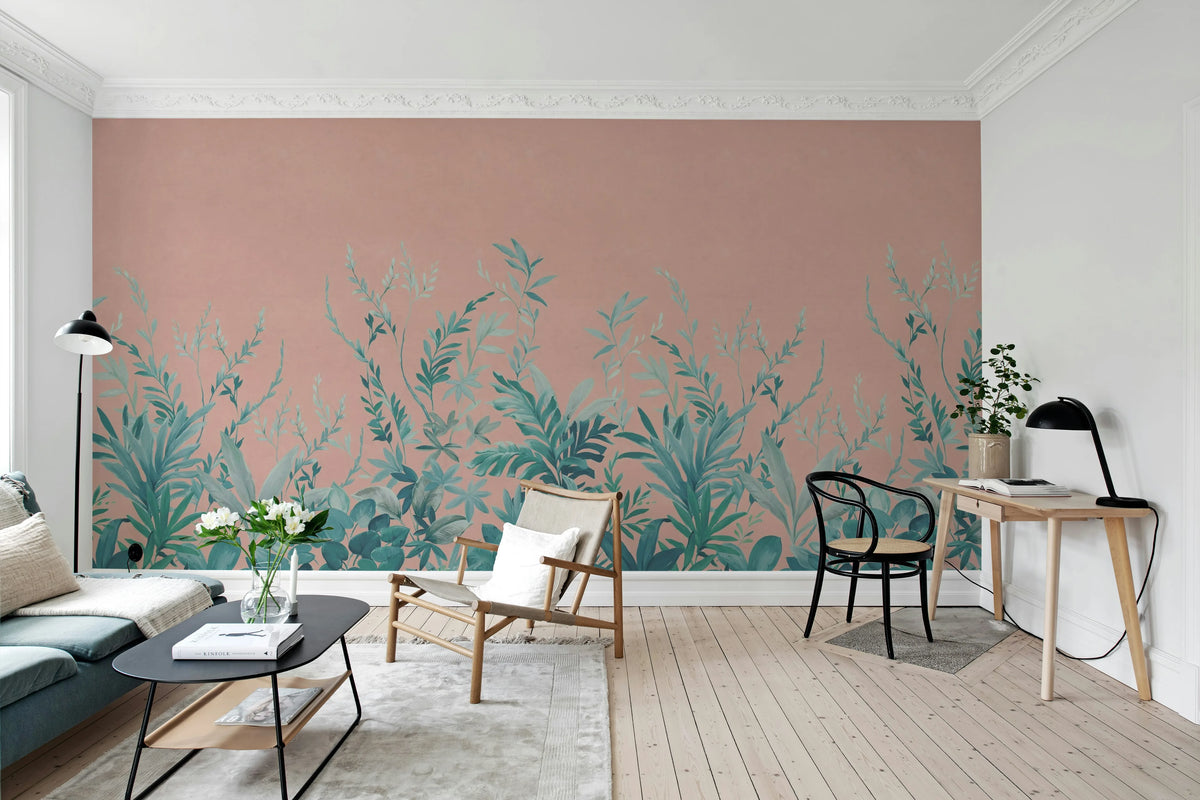 Jungle Meadow, Pink Mural Wallpaper - room preview 02