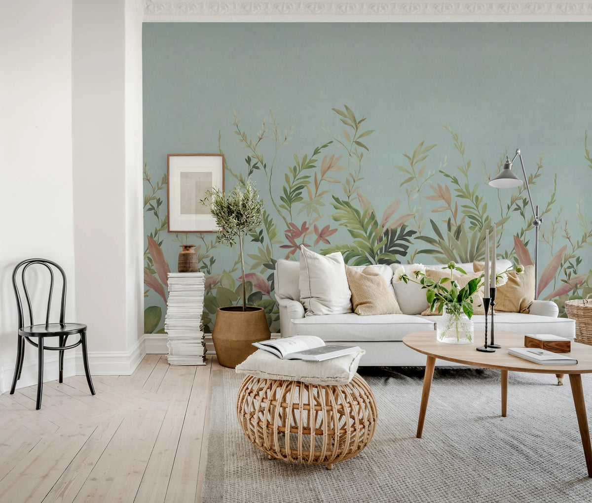 Jungle Meadow, Blue Mural Wallpaper - room preview 02