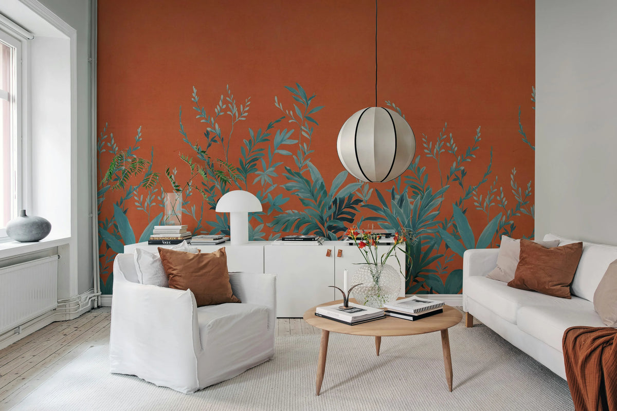 Jungle Meadow, Orange Mural Wallpaper - room preview 02