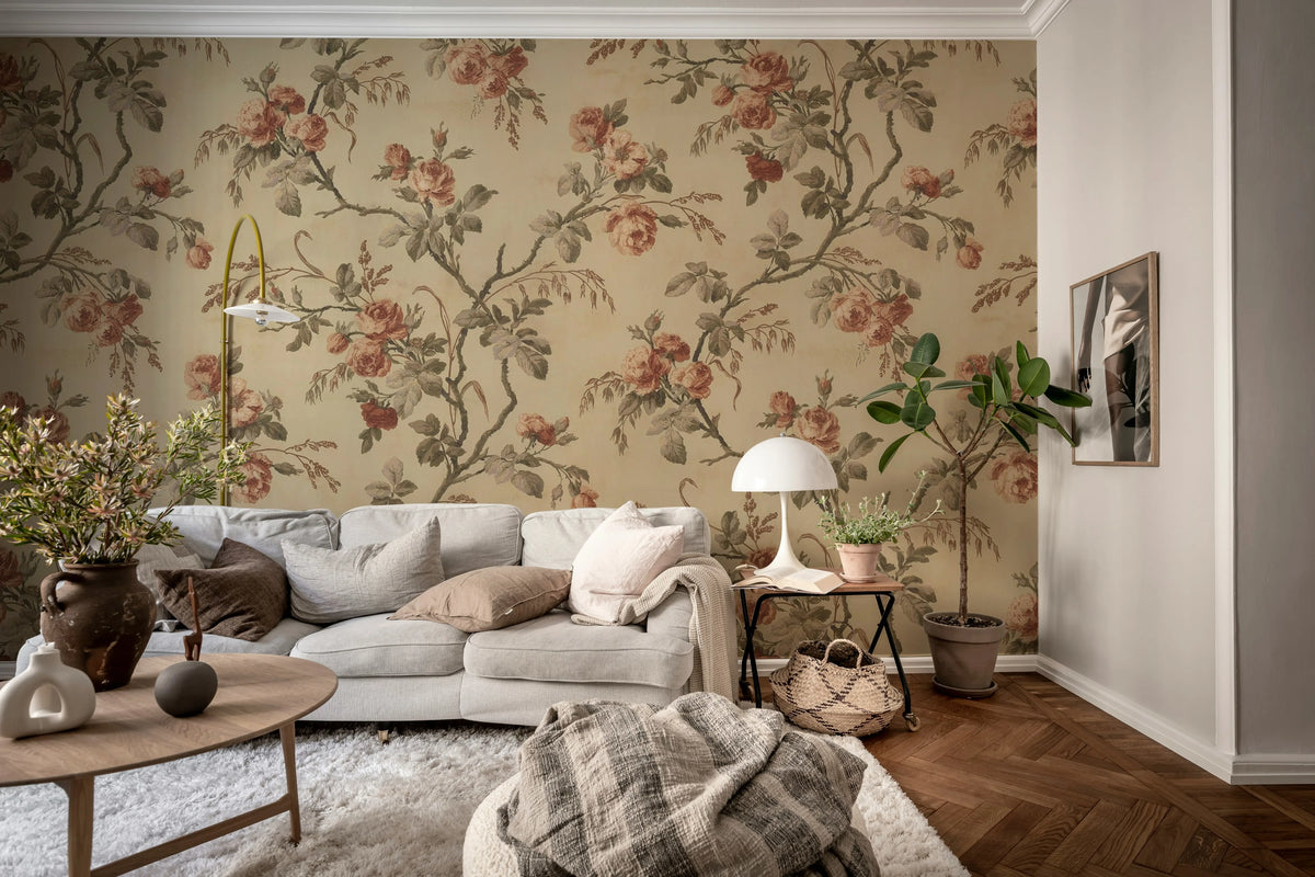 Rose Garland, Red Mural Wallpaper - room preview 02