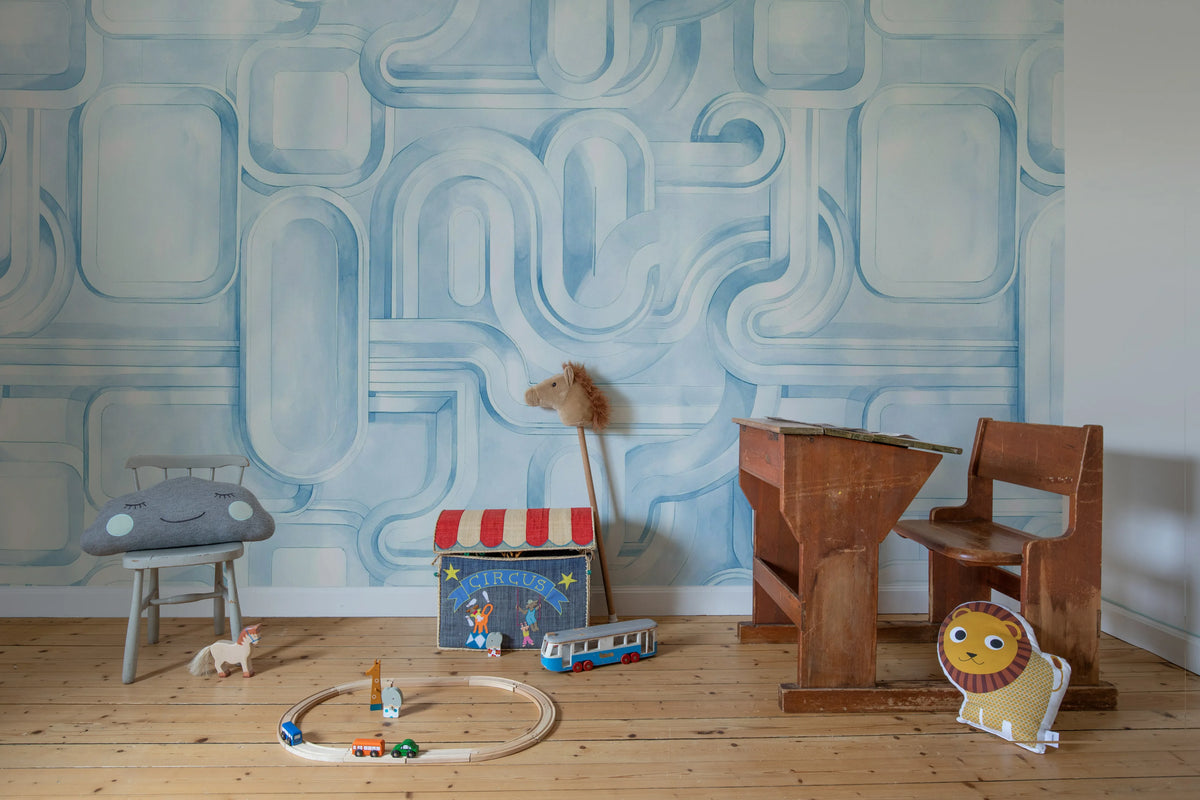 Abstract Path, Blue Mural Wallpaper - room preview 02