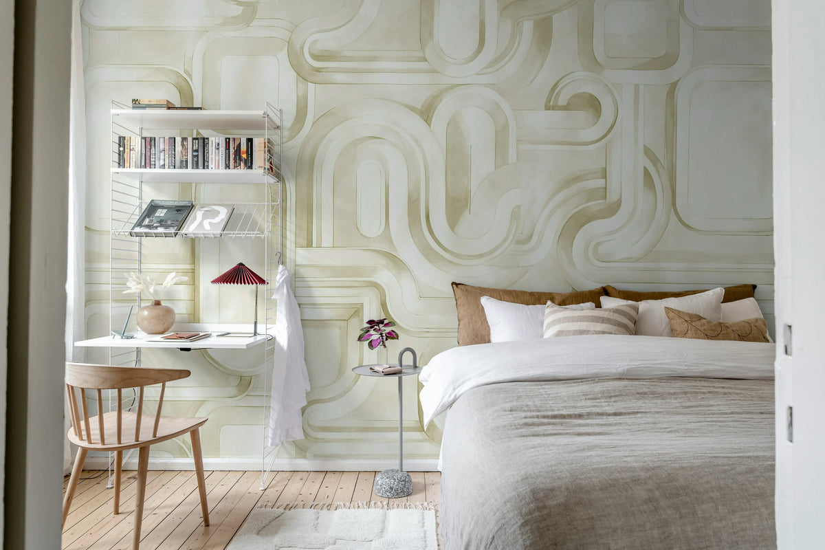 Abstract Path, Beige Mural Wallpaper - room preview 02