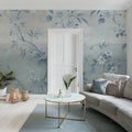 Concrete Flowers, Blue Mural Wallpaper - room preview 02