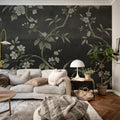 Concrete Flowers, Black Mural Wallpaper - room preview 02