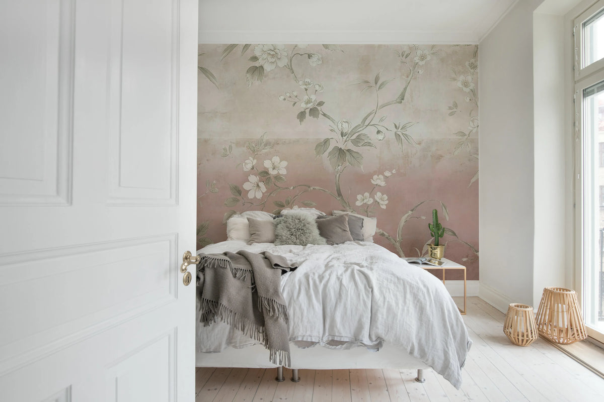 Concrete Flowers, Pink Mural Wallpaper - room preview 02