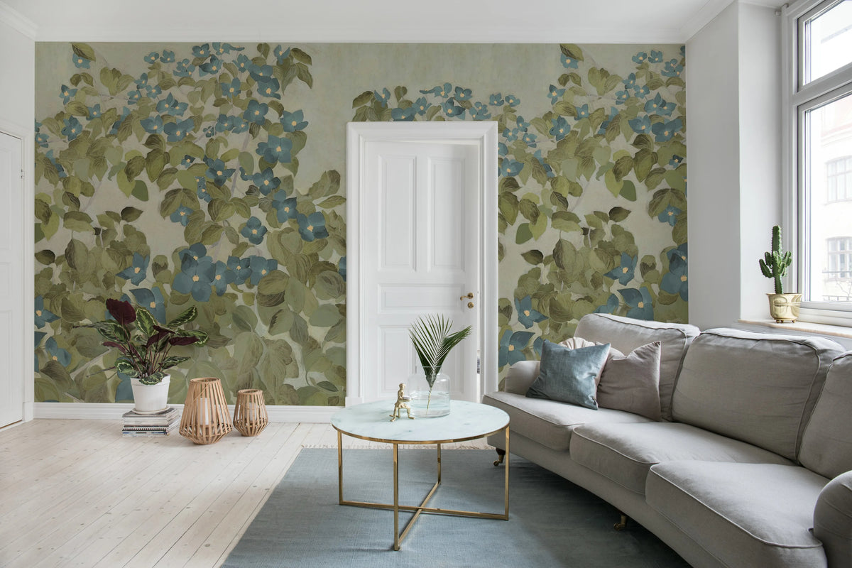 Parkflowers, Blue Mural Wallpaper - room preview 02