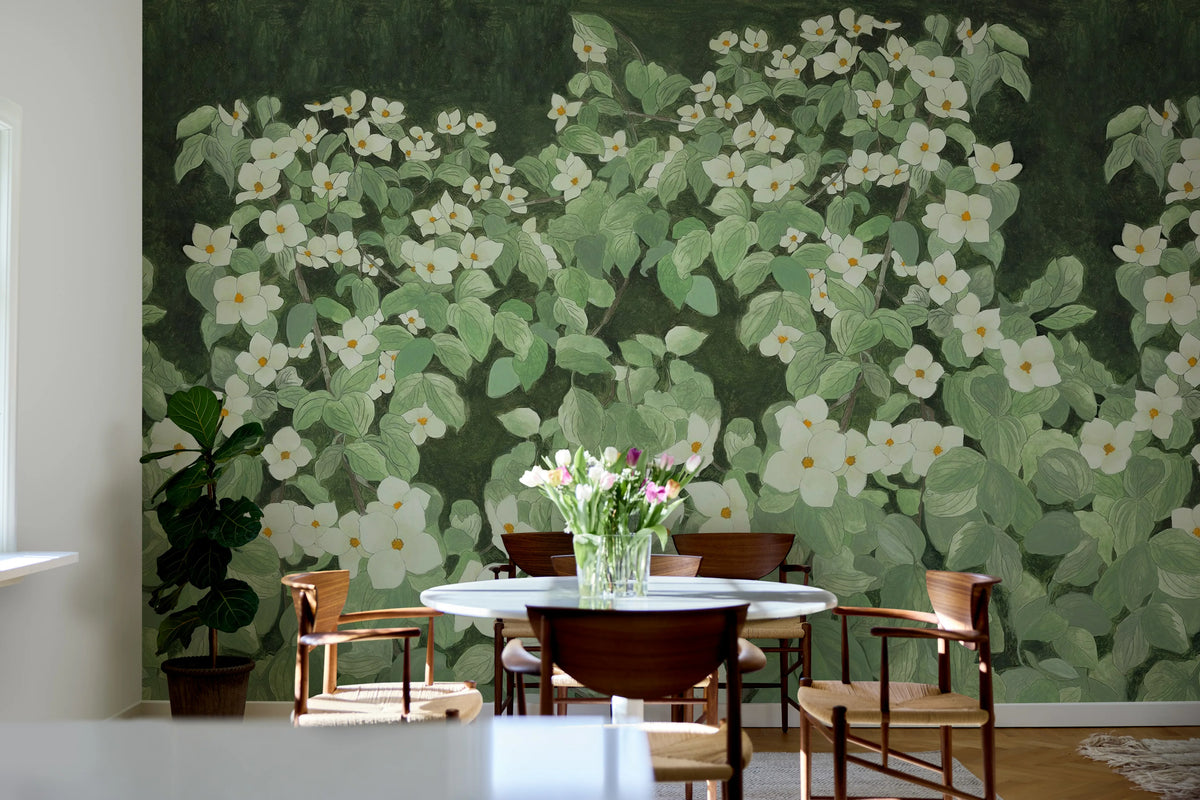 Parkflowers, White Mural Wallpaper - room preview 02