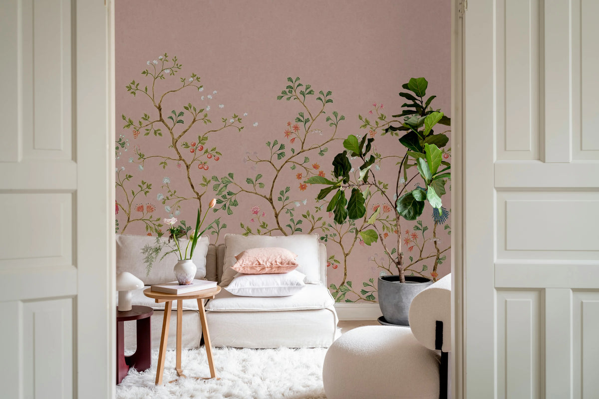 Songbird Mural, Pink Mural Wallpaper - room preview 02