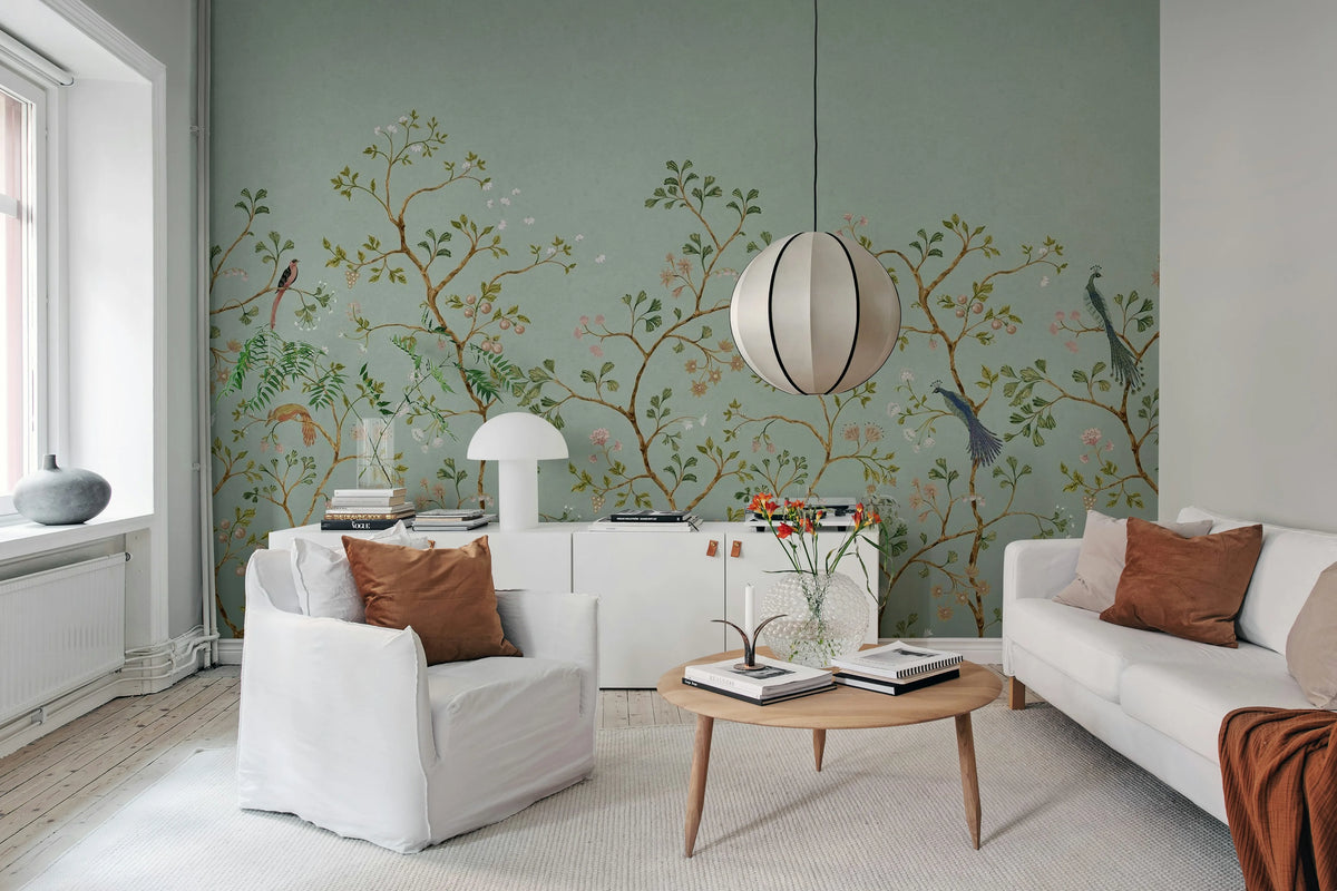 Songbird Mural, Green Mural Wallpaper - room preview 02