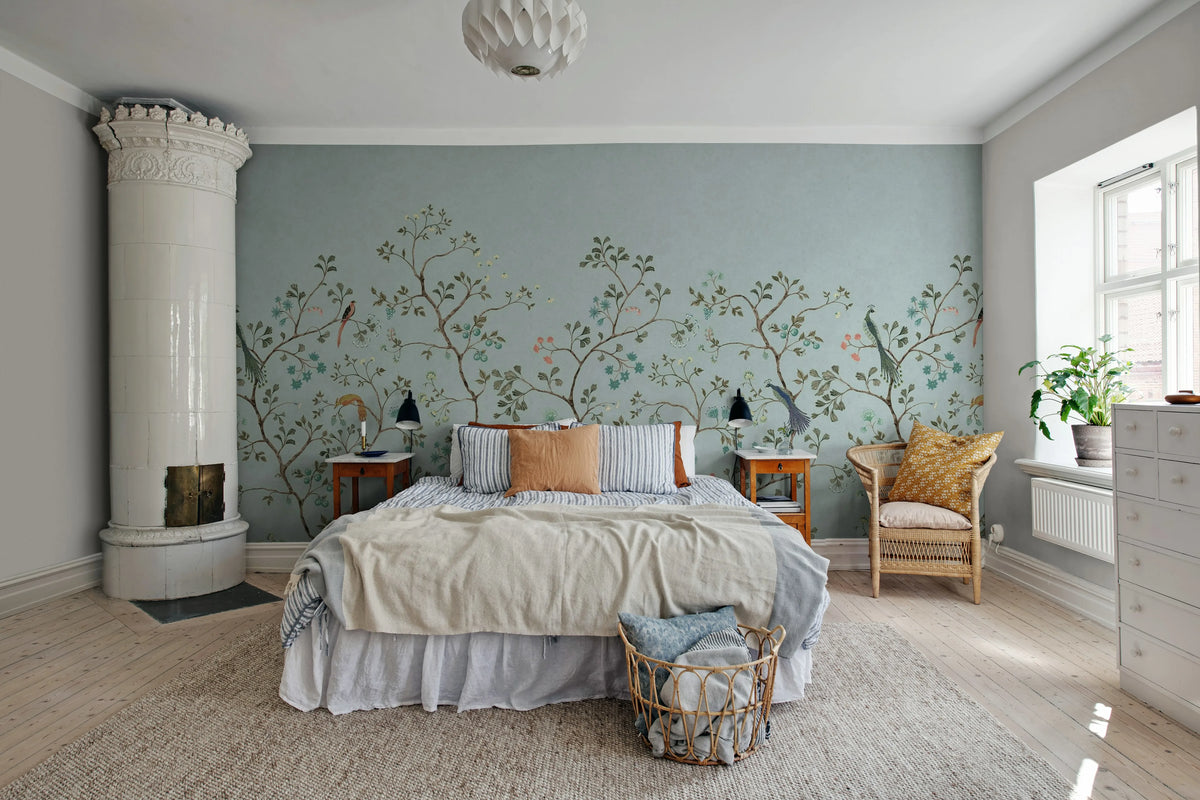 Songbird Mural, Blue Mural Wallpaper - room preview 02