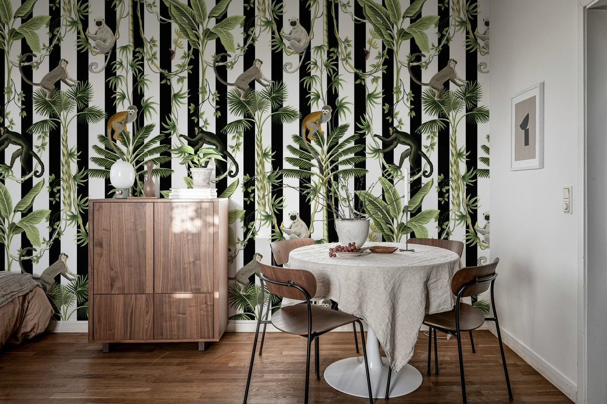 Monkey Stripes, Black Mural Wallpaper - room preview 02