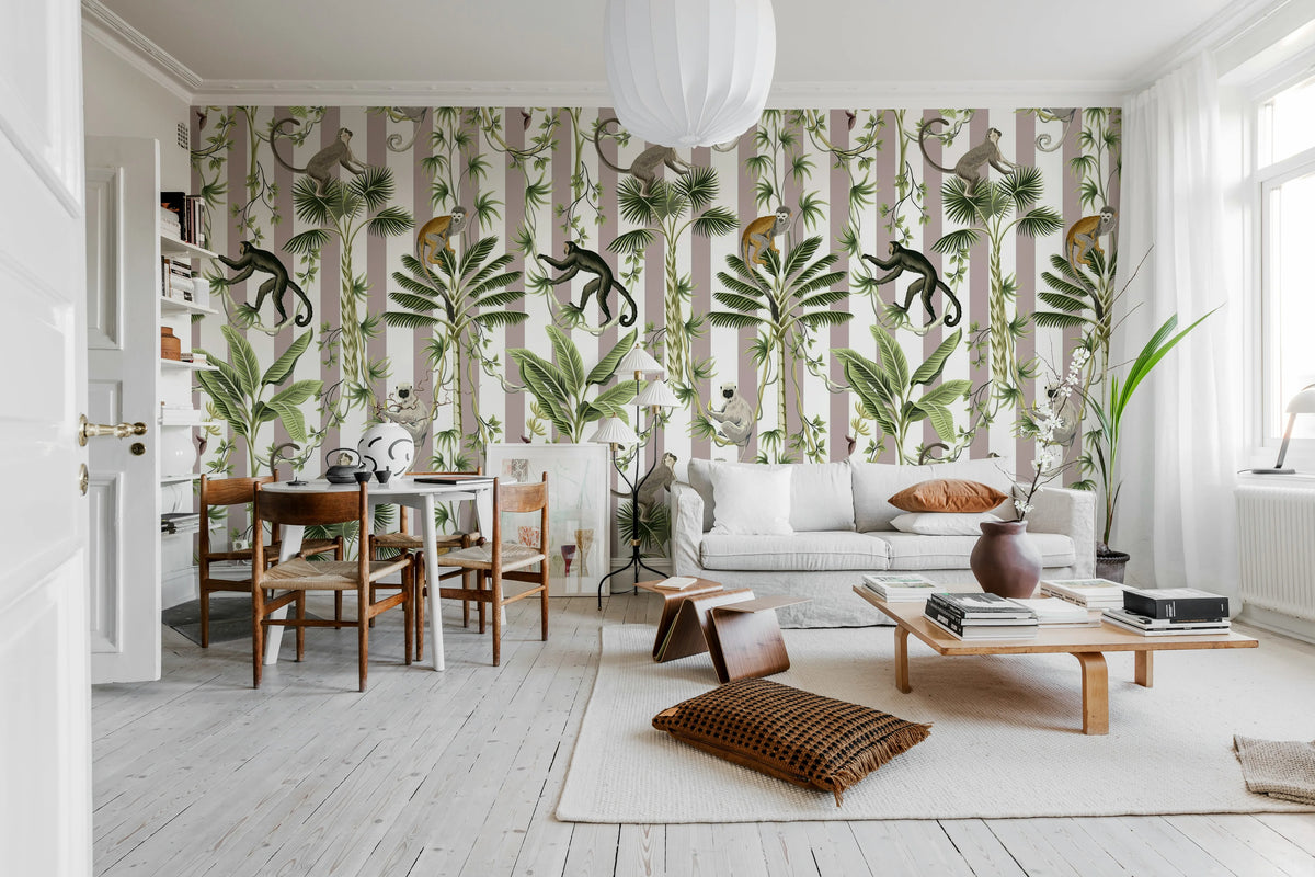 Monkey Stripes, Greige Mural Wallpaper - room preview 02