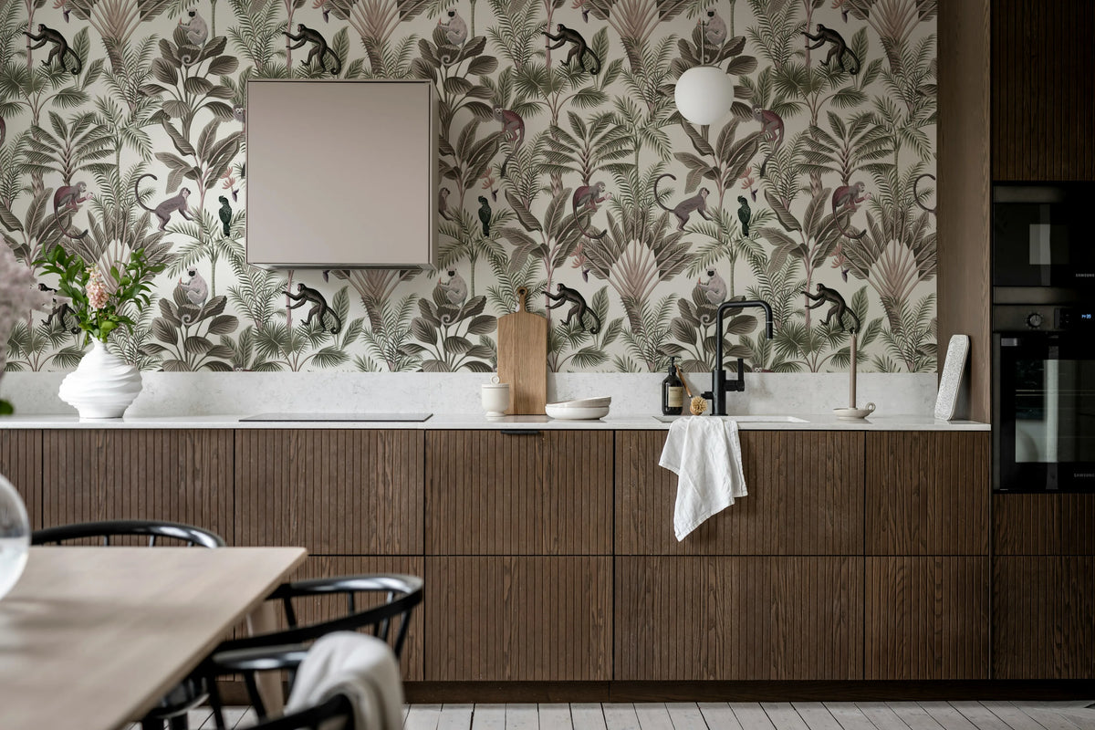 Tropical Monkeys, Red Mural Wallpaper - room preview 02