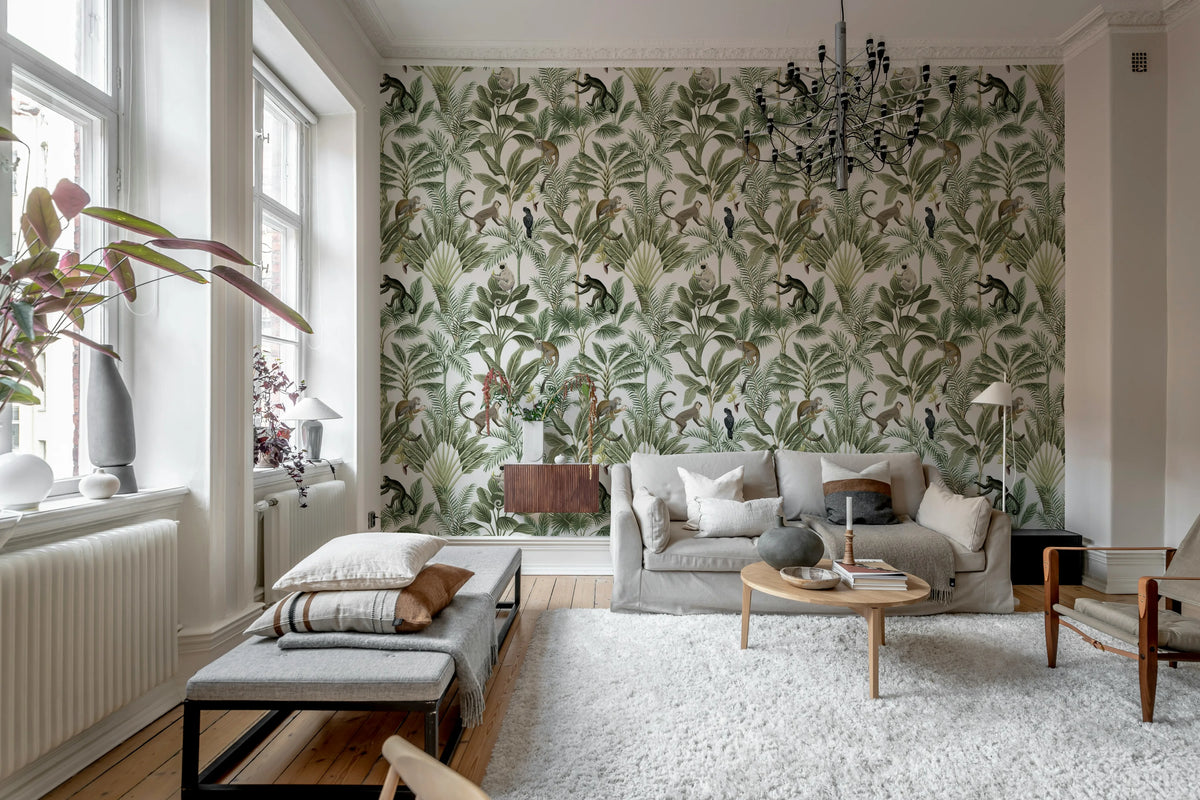 Tropical Monkeys, Green Mural Wallpaper - room preview 02