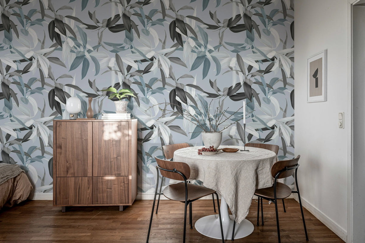 Lily Garden, Blue Mural Wallpaper - room preview 02