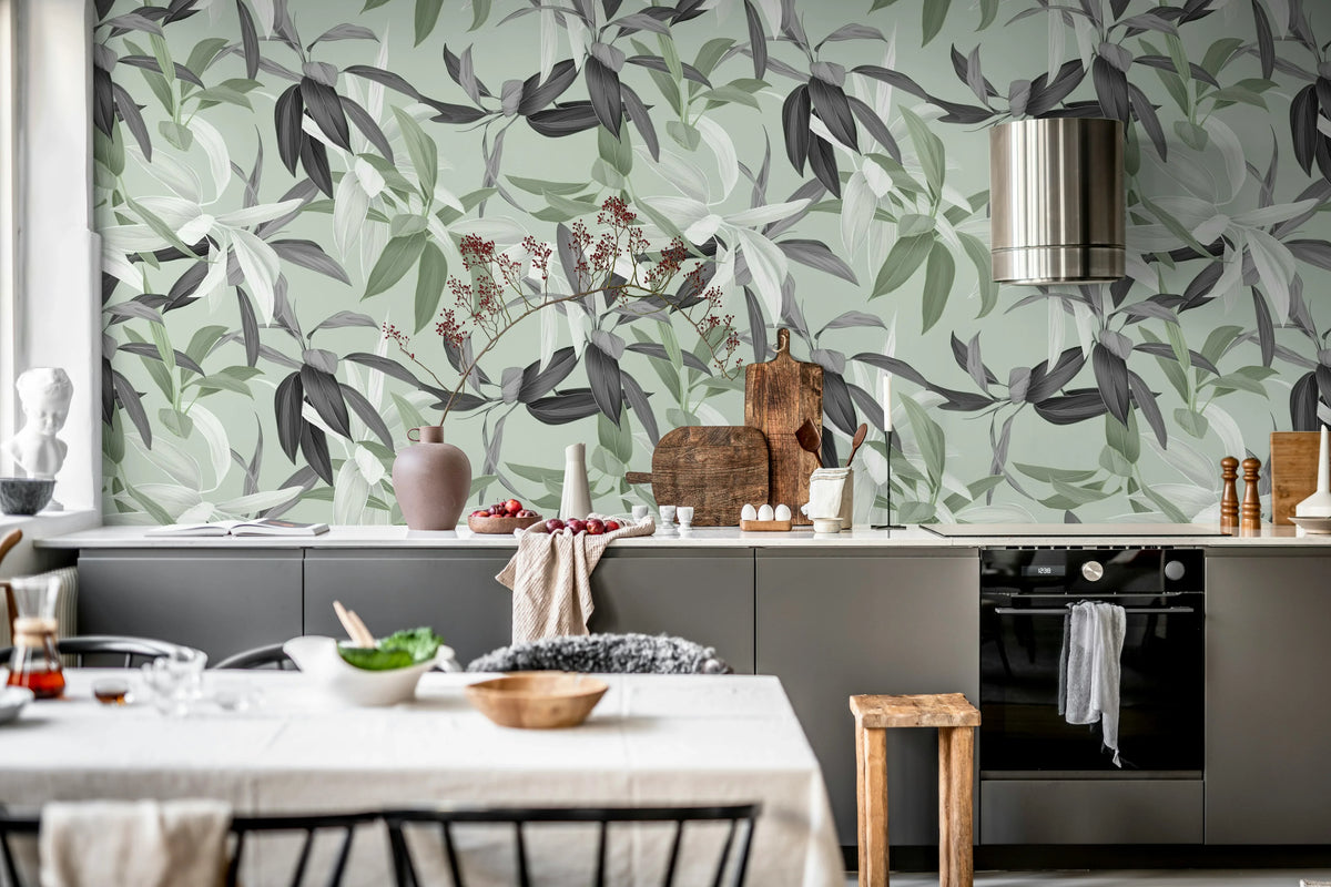Lily Garden, Green Mural Wallpaper - room preview 02