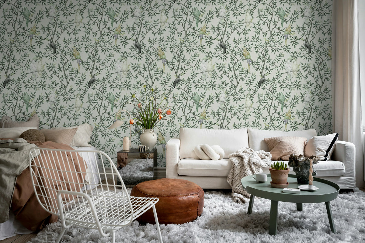Parrot Shrubbery, Green Mural Wallpaper - room preview 02