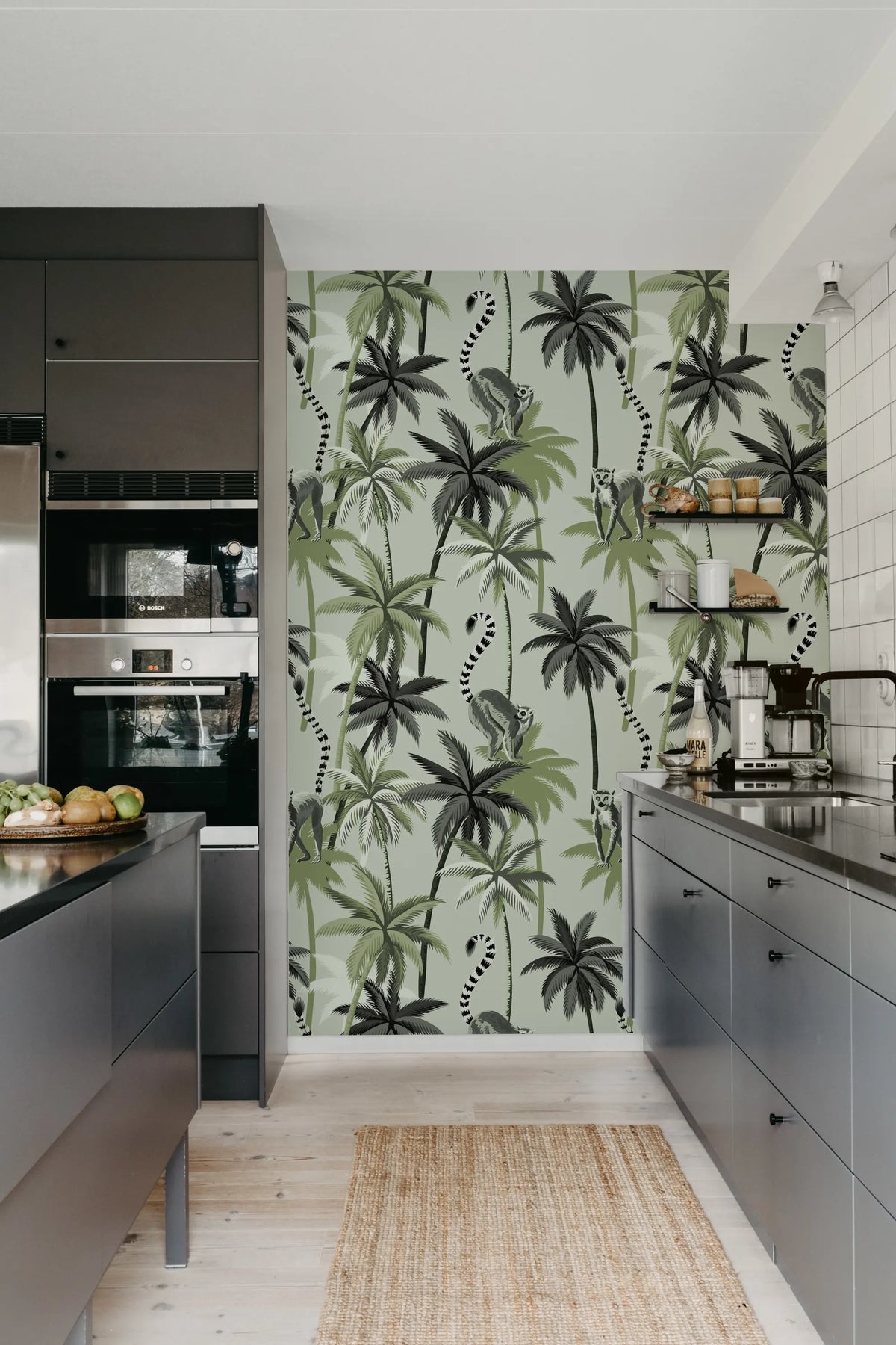Lemur Palms, Green Mural Wallpaper - room preview 02