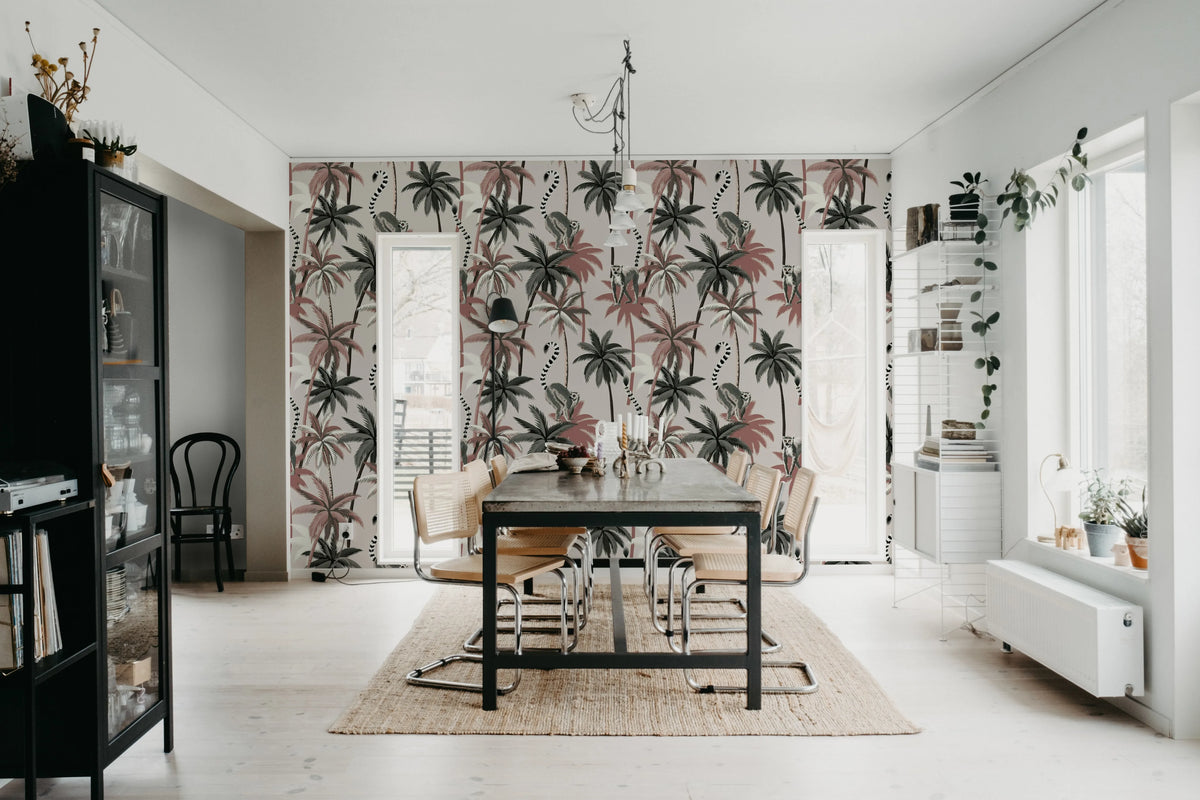 Lemur Palms, Burgundy Mural Wallpaper - room preview 02