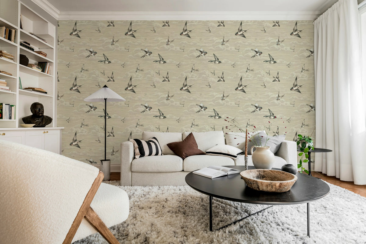 Swallow Sky, Beige Mural Wallpaper - room preview 02