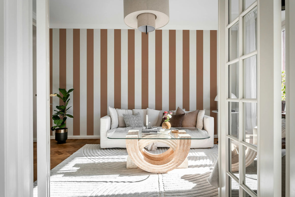 Happy Stripes, Mocha Mousse Mural Wallpaper - room preview 02