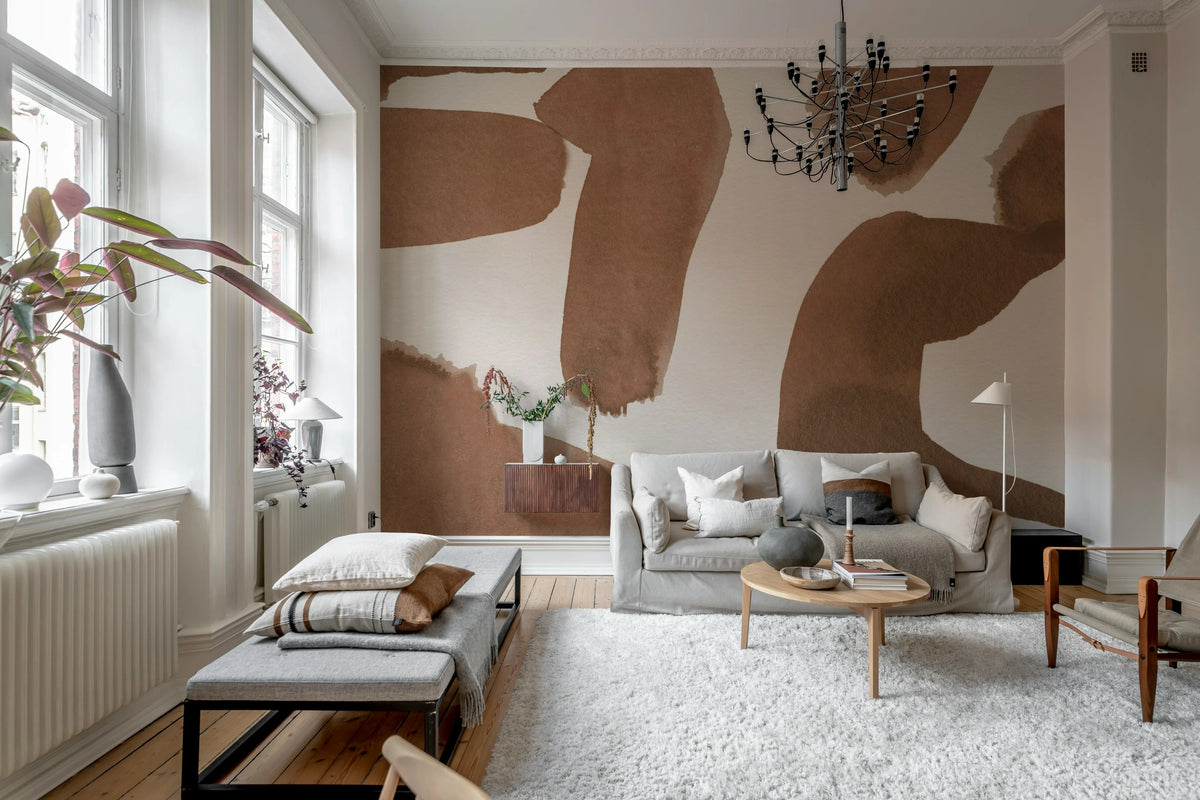 Wiggle Shapes, Mocha Mousse Mural Wallpaper - room preview 02